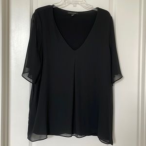 Banana Republic Black V-Neck Tee with Sheer Overlay, Size XL